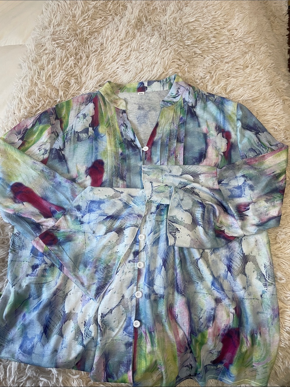 Women's Multicolor Watercolor Print Button-Down Shirt - Picture 8 of 9